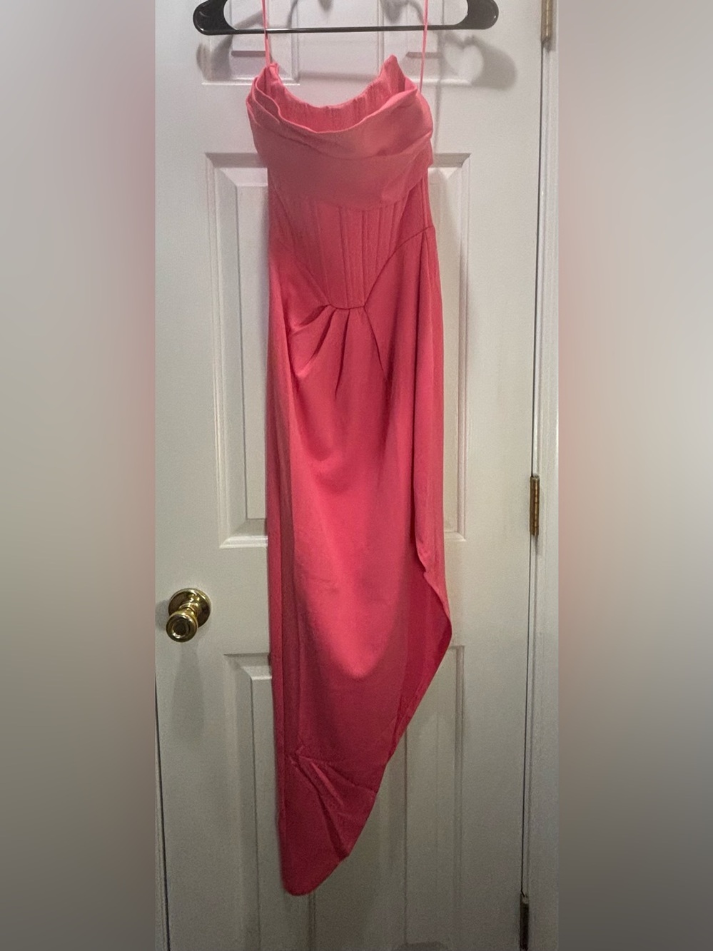 Fate Coral-Pink Asymmetrical Draped Midi Dress